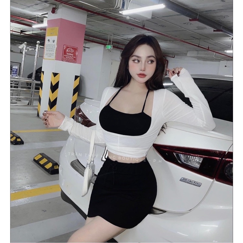 Bigsize Set áo dây croptop tay dài 55-95kg