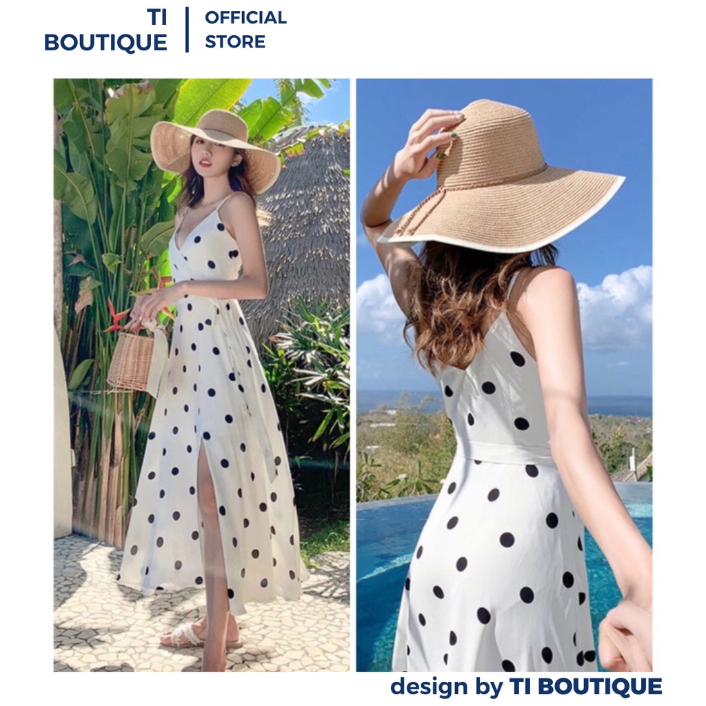 Đầm Váy Nữ Đi Biển Họa Tiết Chấm Bi To Nữ Tính, Đầm Maxi 2 Dây Quyến Rũ Thời Trang Mùa Hè Tôn Dáng Sexy