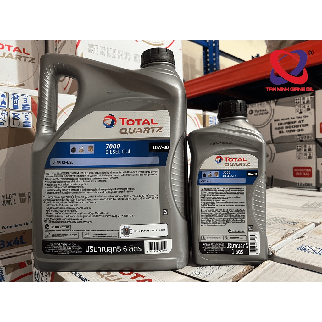 7L Nhớt động cơ ô tô diesel TOTAL QUARTZ D.7000 CI-4 10W30 combo 6L + 1
