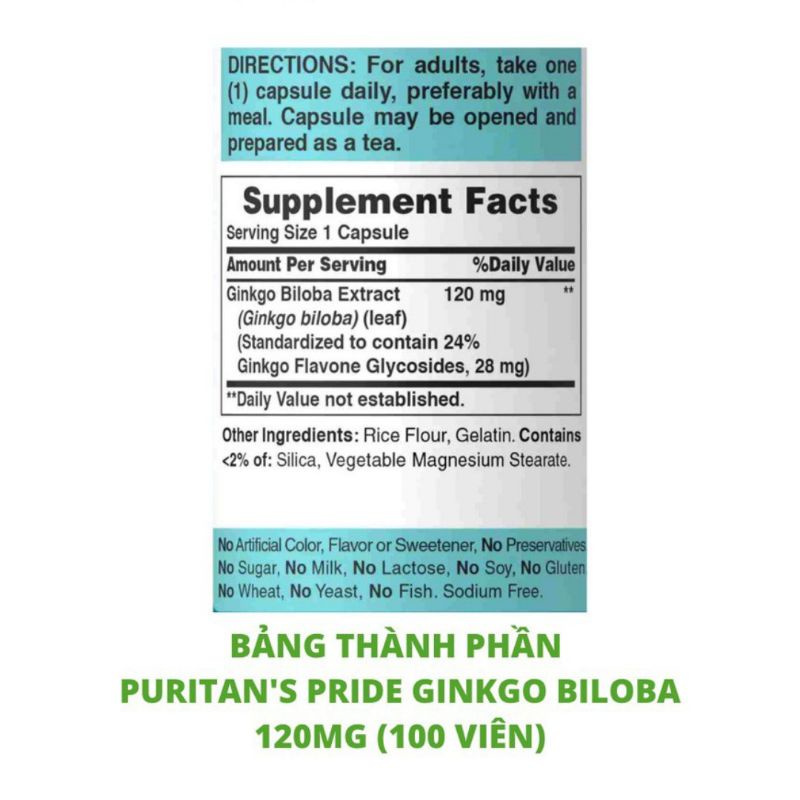 Viên uống tuần hoàn não Ginkgo Biloba 120mg Puritan's Pride