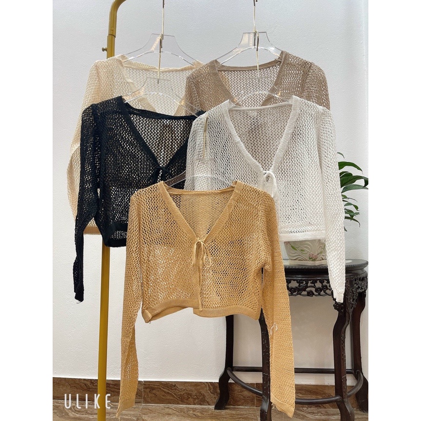 Áo Khoác Cardigan Len Lưới Tay Dài Buộc Dây | Smde Clothing