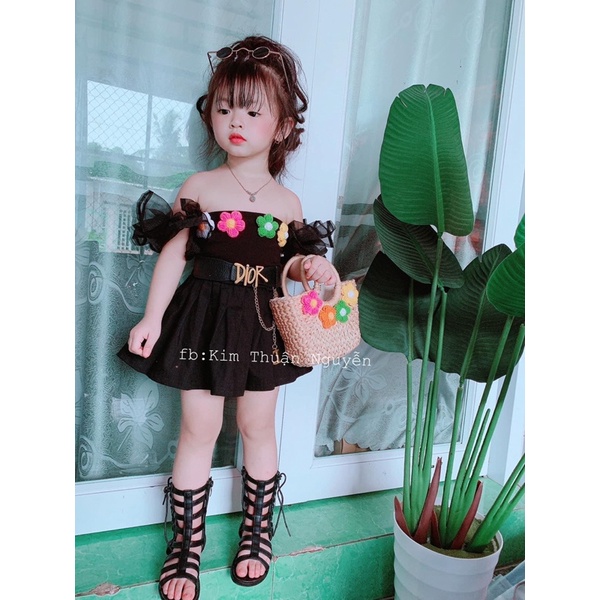 Set Áo hoa trễ vai va cv cho bé gái