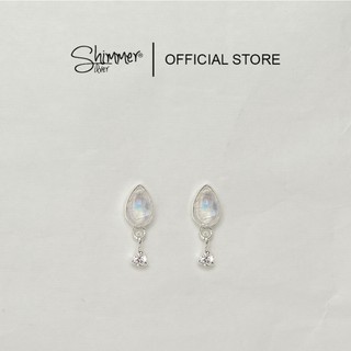 Bông tai bạc 925 nữ shimmer silver đính đá mặt trăng drop moonstone thiên nhiên hợp phong thủy không kị mệnh