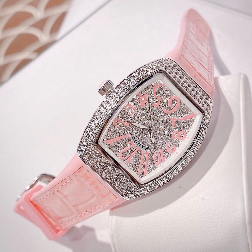 Đồng Hồ Nữ Madocy M81666 Dây Silicone Bọc Da Hồng 33mm