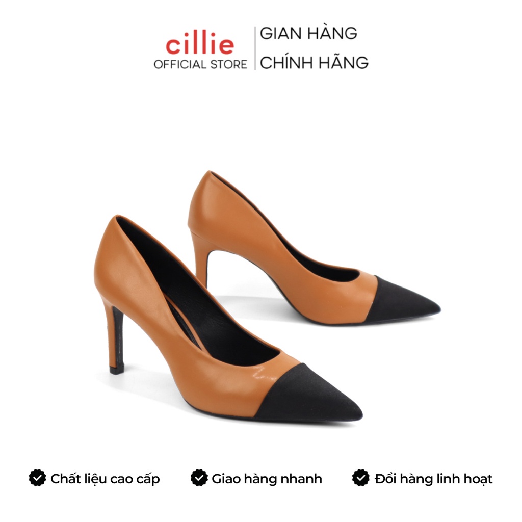 Giày cao gót nữ mũi nhọn thanh lịch phối màu thời trang gót nhọn tôn dáng cao 7cm Cillie 1181