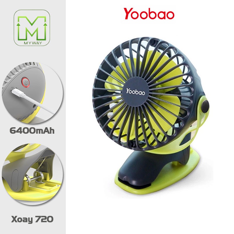 Quạt sạc mini để bàn, quạt kẹp YOOBAO F04 6400mAh, xoay 720 độ - Chạy 32 giờ liên tục Hàng chính hãng, bảo hành 12 tháng