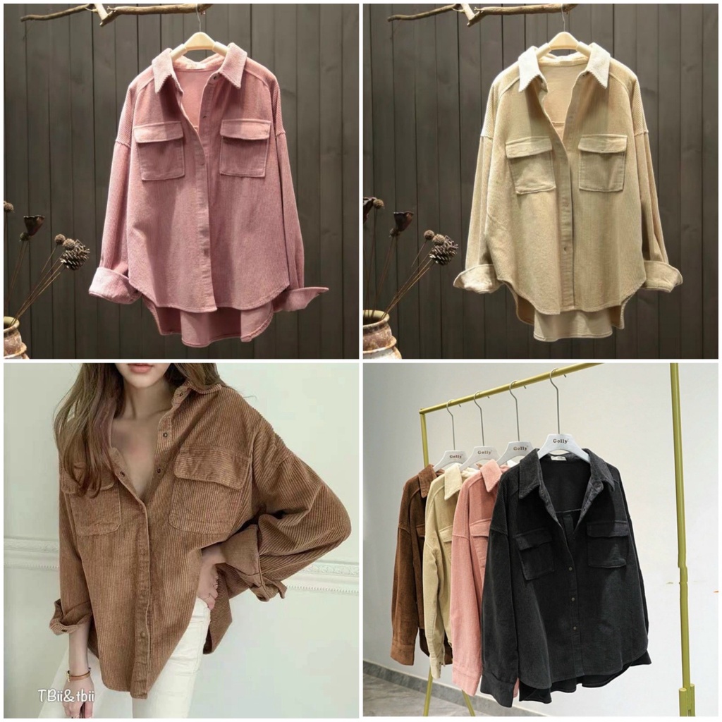 Áo Sơ Mi Nhung GânTay Dài Teen Hàn Quốc Đẹp Kiểu BASIC Rộng Unisex Có 2 Túi ,- Khoác Kaki Chống Nắng Cho Nam Nữ Cặp Đôi