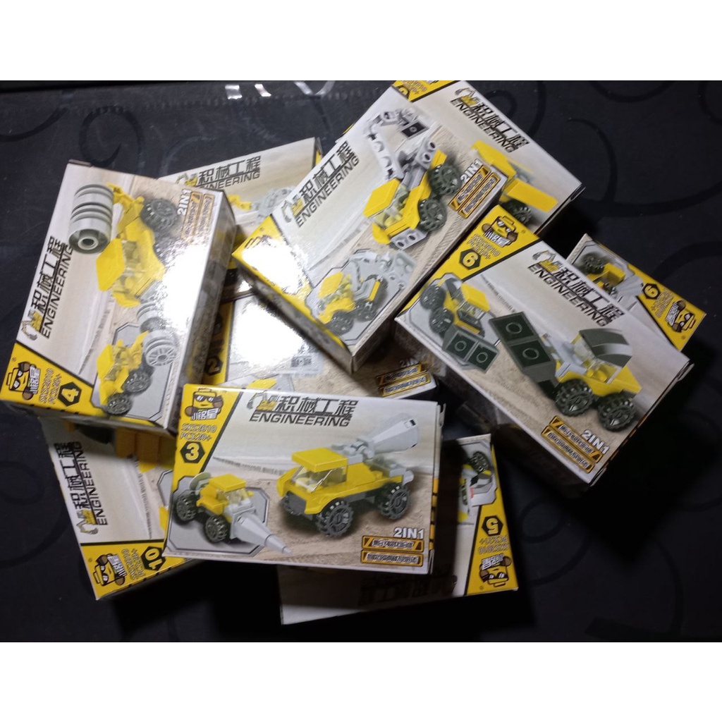 Bộ Gạch Nhựa Xếp Hình Mô Hình Xe Cần Cẩu, Xe Đục, Đồ Chơi Giáo Dục Mini 10in1 Cho Bé Mẫu Xe Xây Dựng, Hộp 10cm, 07040