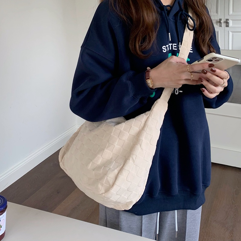 Túi Xách canvas Sức Chứa Lớn Họa Tiết Sọc Caro Thời Trang Cho Nữ