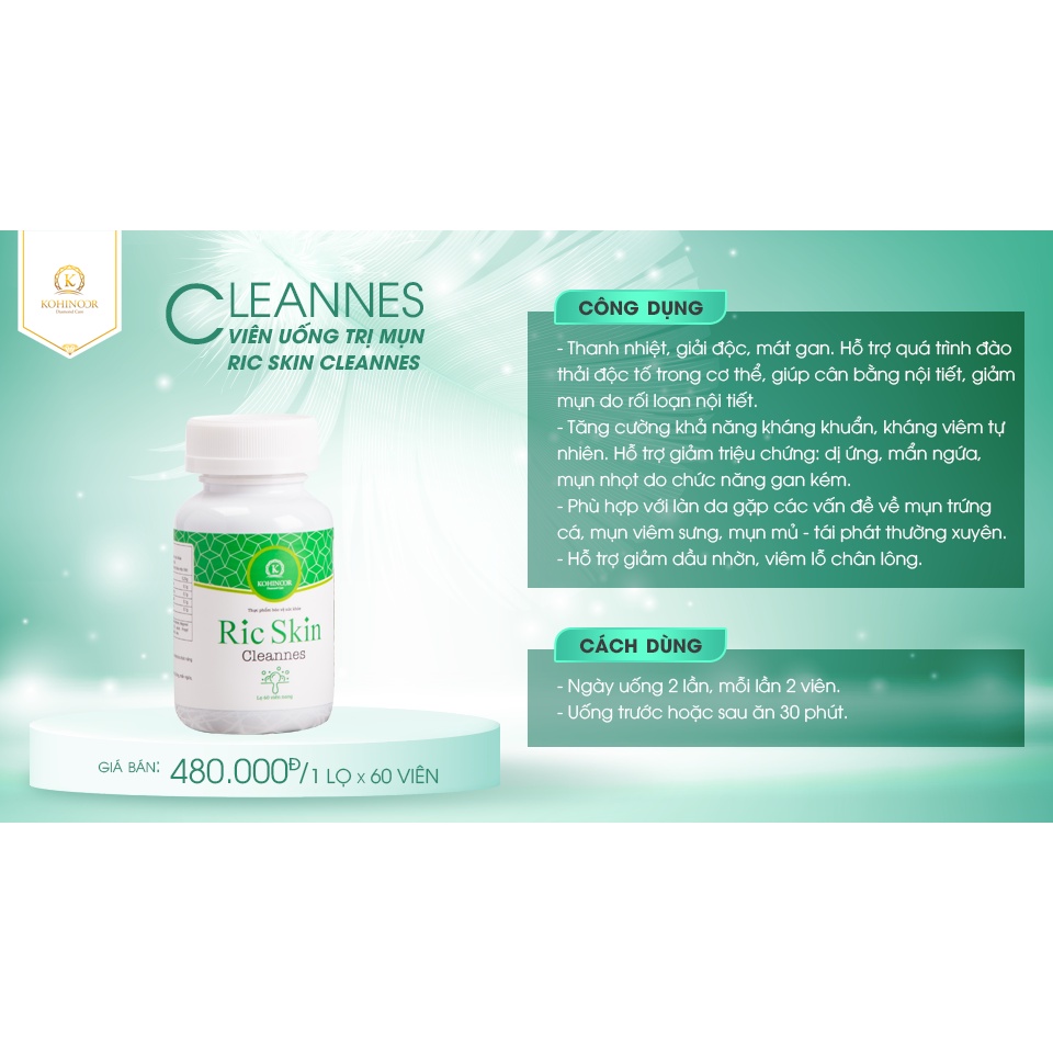 Viên uống giảm mụn RIC SKIN CLEANNES Kohinoor (40 viên)