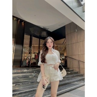 Áo ống thun lụa nhún có mút ngực - B2U