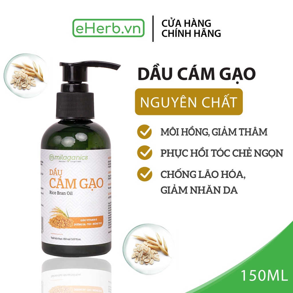 [MẪU MỚI] Dầu cám gạo dưỡng da, dưỡng tóc, dưỡng môi thiên nhiên nguyên chất MILAGANICS 150ml (chai)