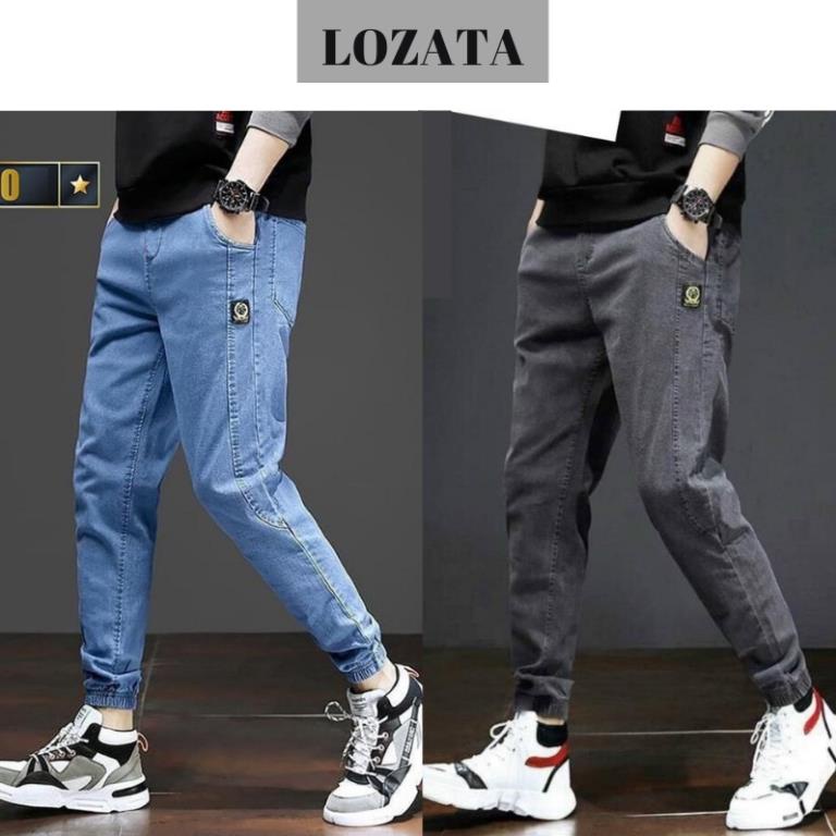 Quần jean jogger nam màu xanh trơn không rách chất bò cao cấp co dãn 4 chiều quần rin nam đẹp LOZATA NL90 ®️
