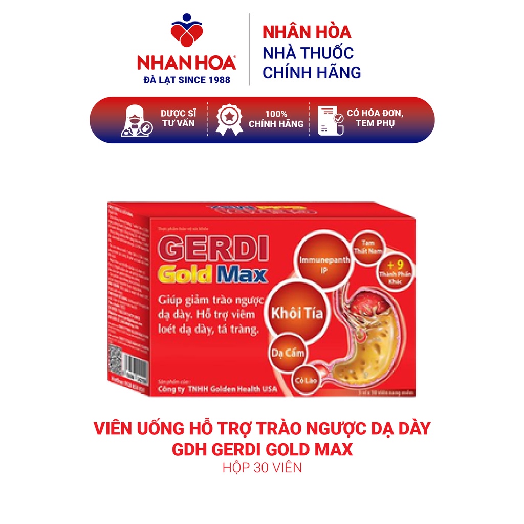 Viên uống hỗ trợ trào ngược dạ dày GDH Gerdi Gold Max hộp 30 viên