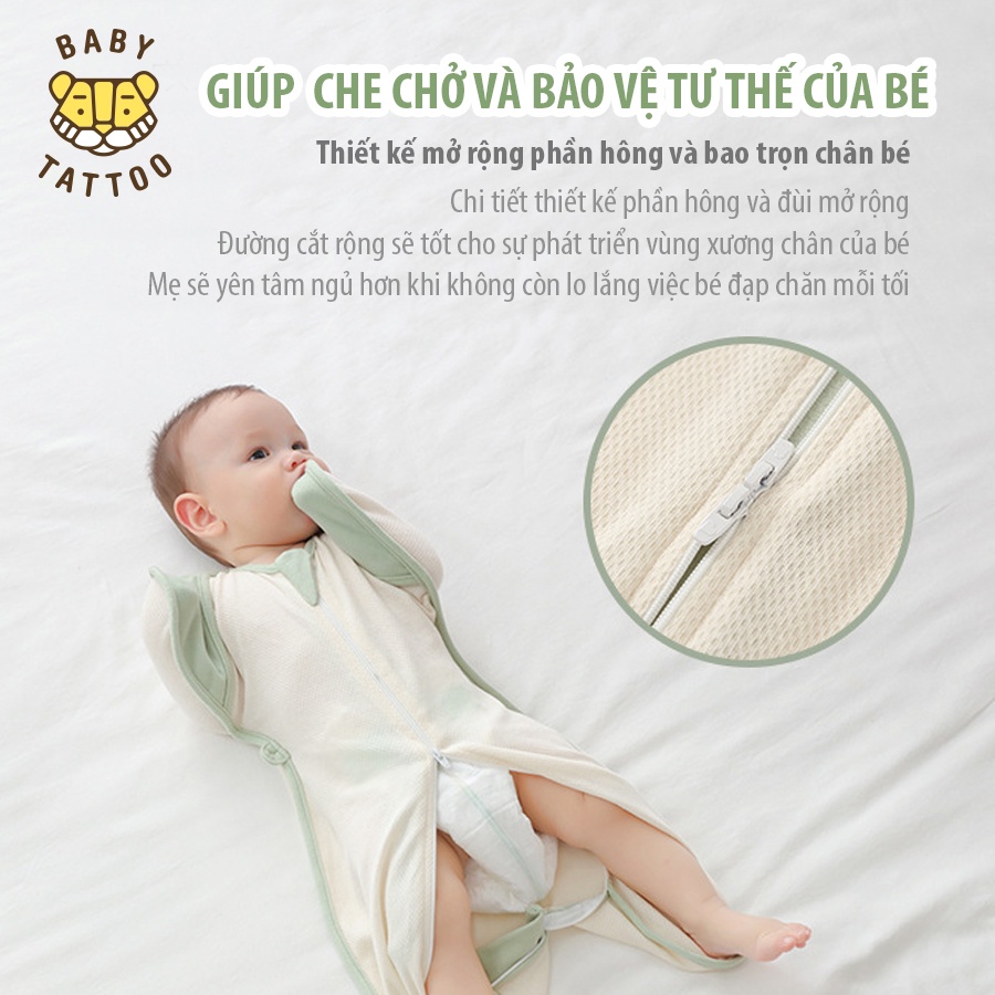 BABY TATTOO Túi Ngủ, Ủ Kén Vải Cotton Hữu Cơ Dạng Quấn Cho Bé Sơ Sinh Từ 3-9 Tháng TuổI