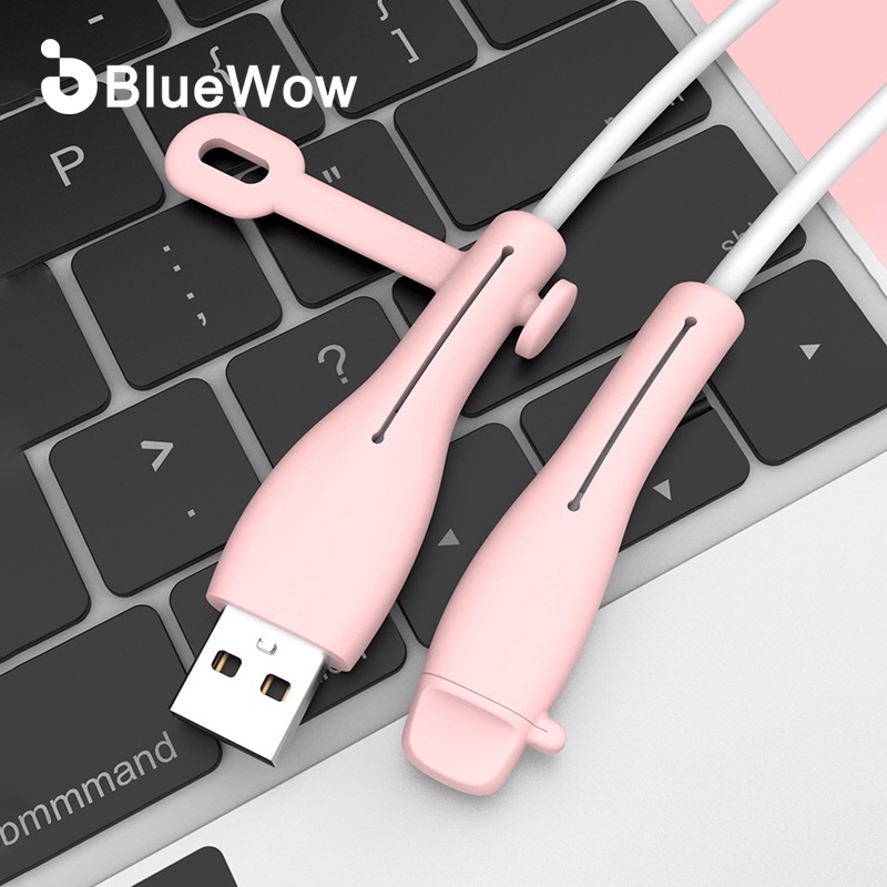 Phụ kiện bọc đầu cáp dữ liệu BLUEWOW với dây quấn bảo vệ sạc USB bằng silicon mềm cho điện thoại