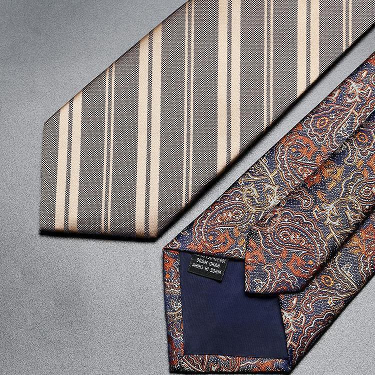 Cà Vạt Nam Bản Rộng 8CM Có Khóa Kéo Màu Nâu Sâm Panh Phong Cách Retro