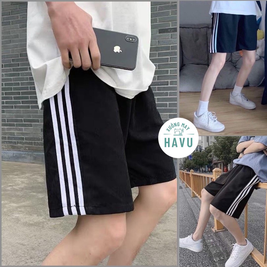 Quần short unisex 3 sọc màu - Sooc đùi thun thể thao học sinh phong cách năng động hàn quốc đẹp ulzzang