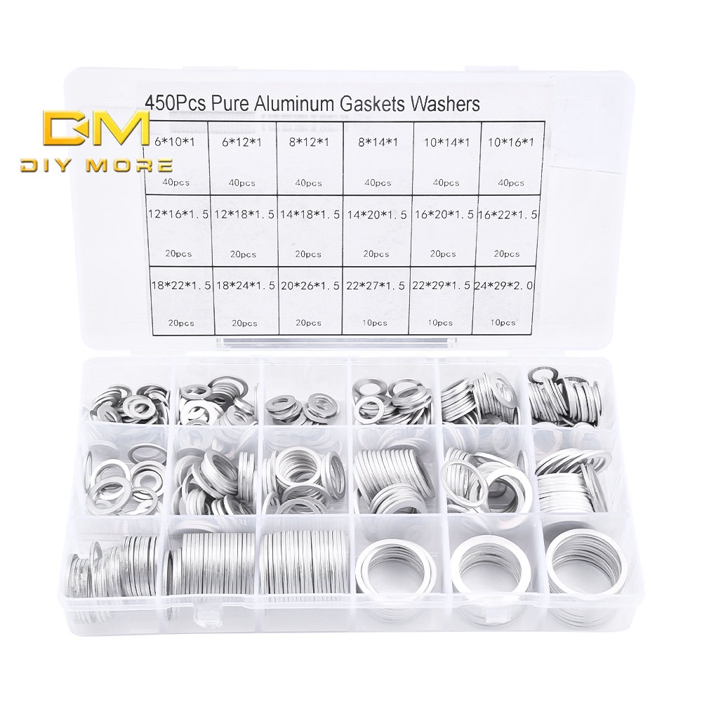 DIYMORE Set 450 Vòng Đệm Bằng Nhôm Chịu Nhiệt Độ Cao 18 Kích Cỡ Diy