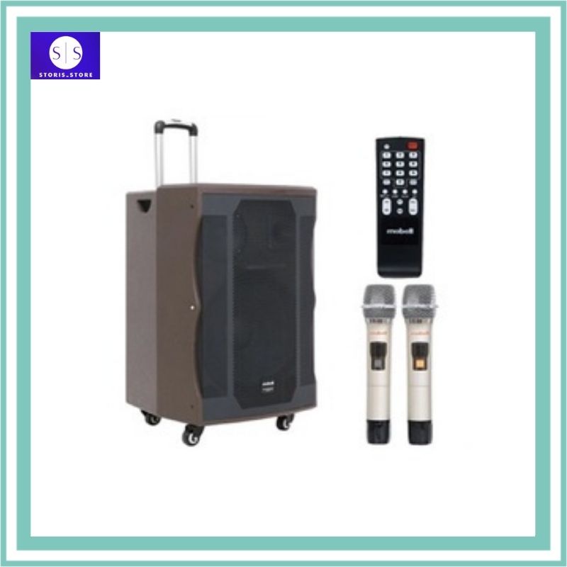 Loa kéo Mobell K1507-1000W, loa karaoke di động vỏ gỗ