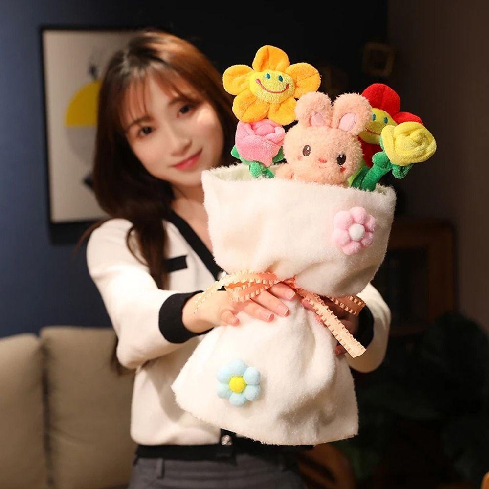 1 Bó Hoa Nhồi Bông Mềm Mại Hình Động Vật Hoạt Hình Trang Trí Nhà Cửa