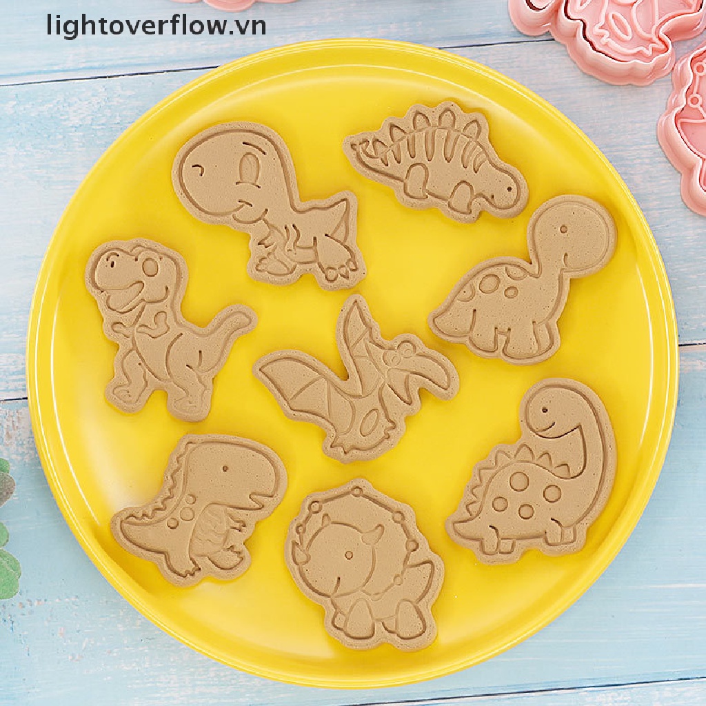 Set 8 Khuôn Nhựa Nhấn Bánh Quy Hình Khủng Long 3D