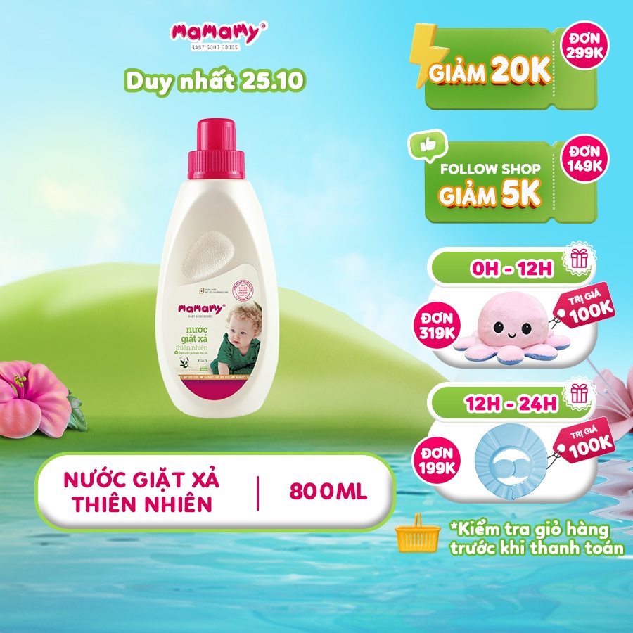Nước giặt xả Mamamy 800ml hương Bellis/Blooming, an toàn cho bé