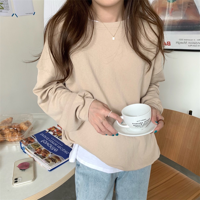 NRVP Áo thun nữ dài tay dáng rộng thời trang Hàn Quốc