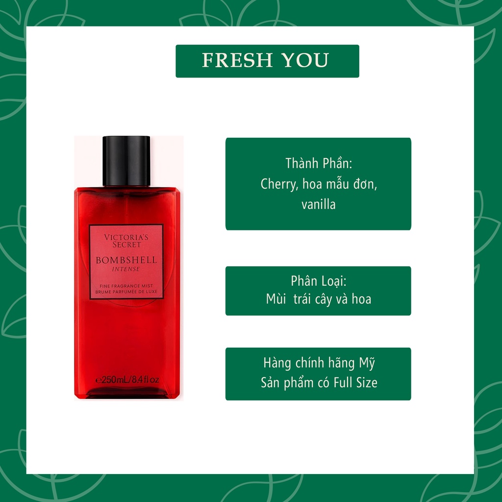 Bombshell Intense - Xịt thơm toàn thân body mist Victoria's Serect - Gỗ