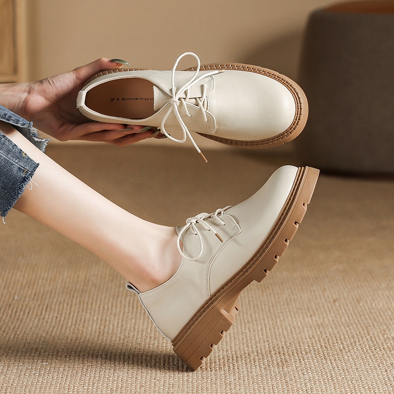 Giày Da Cao Gót 4cm Thắt Dây Phong Cách Anh Quốc Thời Trang Cho Nữ