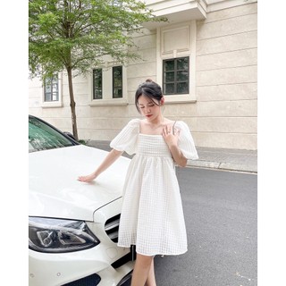 đầm babydoll tay phồng thắt nơ sau lưng cho nàng chubby ( thời trang bigsize vicky.g - anitagreen) N1022