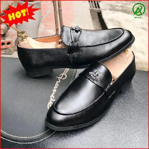 Thanh Lý Giày Lười Nam Chuông Trơn Da Nam Màu Nâu Đen