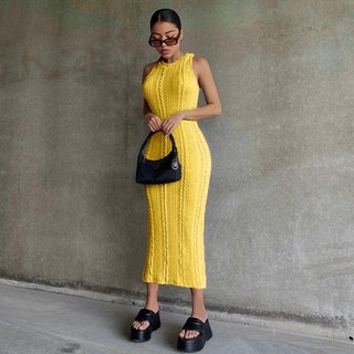 Váy len dệt mùa thu giản dị cổ tròn không tay