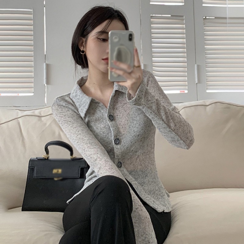 Áo Sơ Mi Tay Dài Màu Sắc Thanh Lịch Phong Cách Hàn Quốc