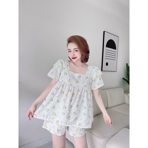 Bộ lụa satin mặc nhà mát, đồ ngủ nữ phối ren sang chảnh