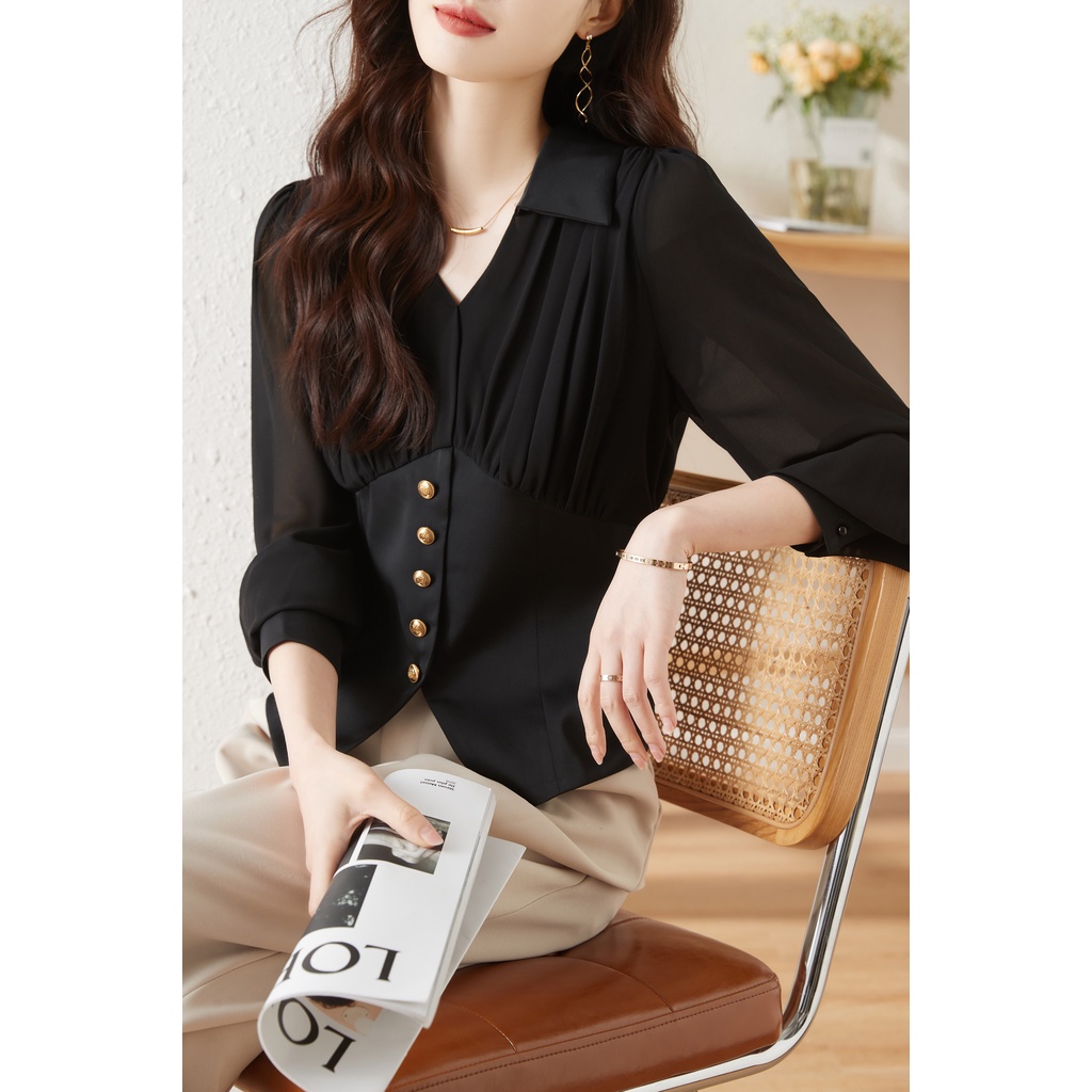 Áo Sơ Mi chiffon Dài Tay Thời Trang Xuân Thu Cho Nữ