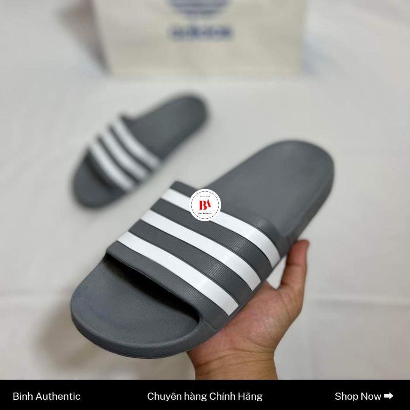 *Chính Hãng* Dép Adidas Aqua Xám sọc Trắng