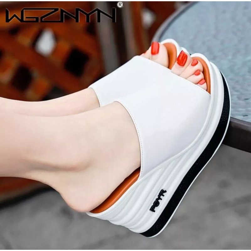 Dép đế xuồng quai da đế bánh mì   sọc 7f