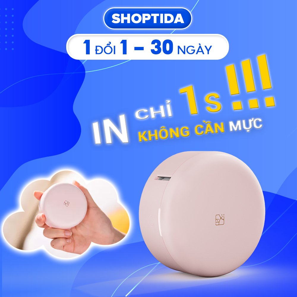 Máy in nhãn nhiệt hộp phấn hồng Shoptida H11 kết nối bluetooth thiết kế nhỏ gọn kèm 5 cuộn tem nhãn