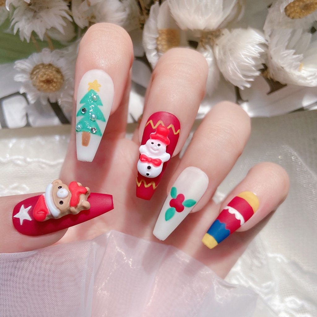 [beautymart] Set 10 Miếng Dán Trang Trí Móng Tay Nghệ Thuật Ba Chiều Thân Thiện Với Môi Trường DIY Phong Cách Giáng Sinh Cho Nữ