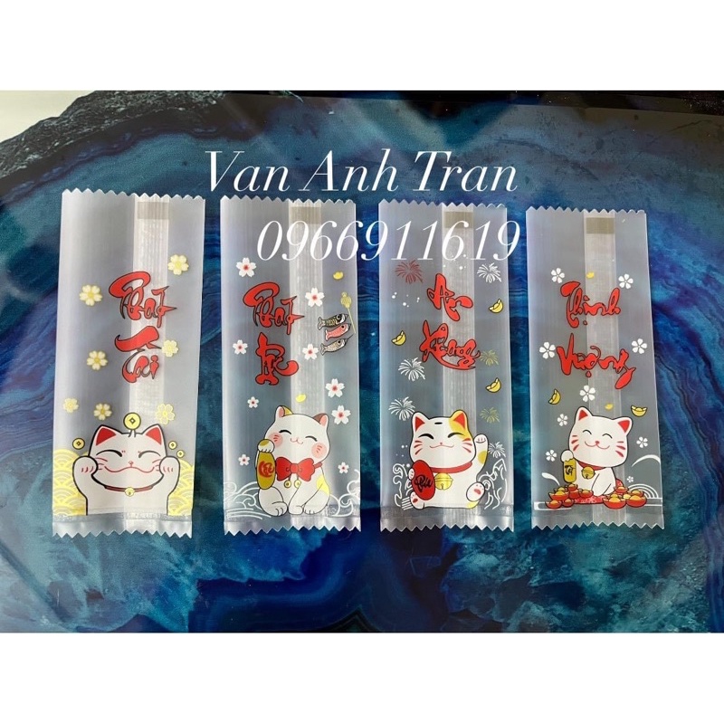 200 vỏ túi mèo đựng kẹo nougat kt4x9cm