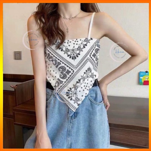 Áo Yếm 2 Dây Thổ Cẩm Nữ Kiểu Khăn Thắt Nơ Sau Lưng Độc Đáo Cá Tính Vải Tơ Lụa Mềm Mại Hanva