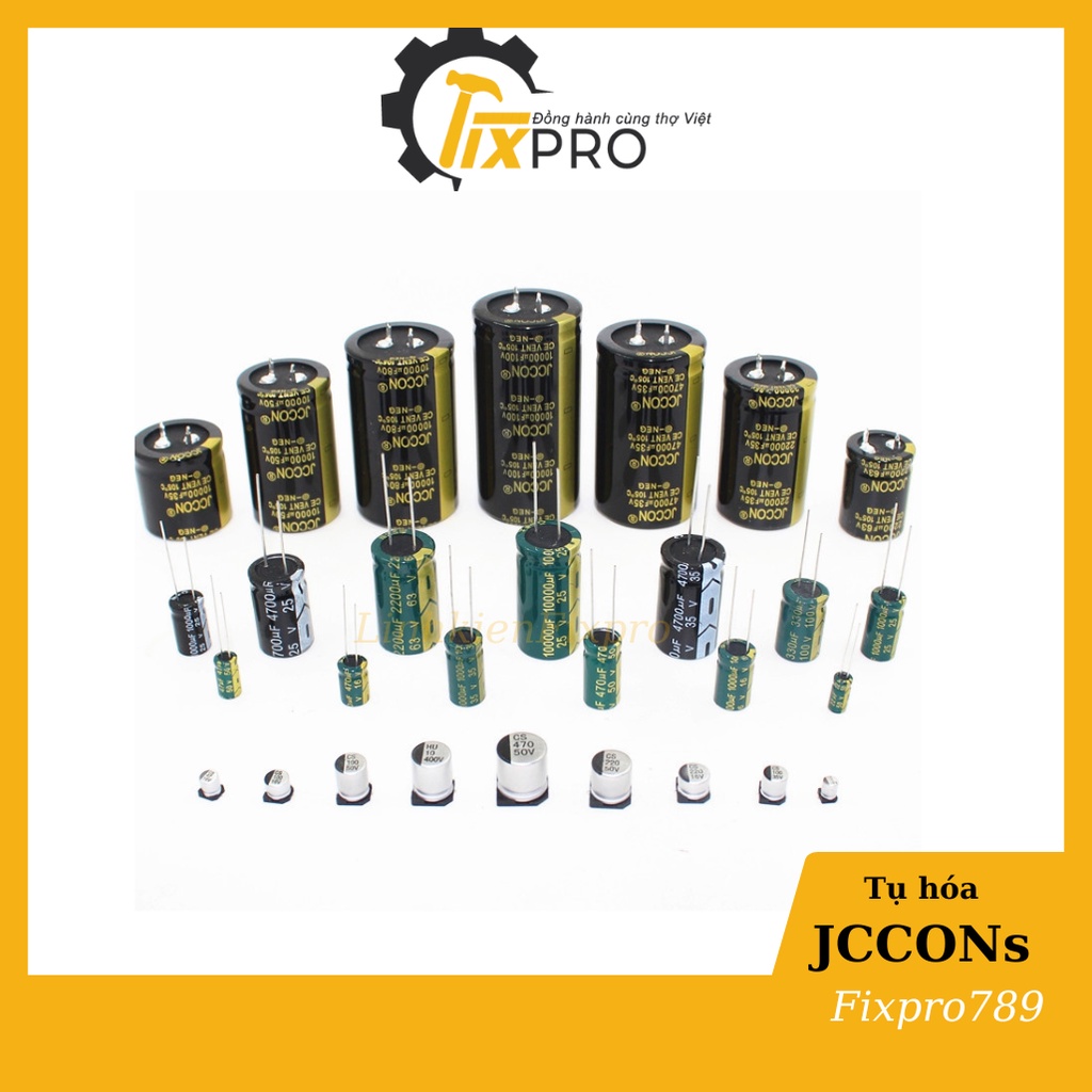 Tụ hóa 63V 1000uF 16x25mm chính hãng JCCONs tần số cao màu xanh xịn
