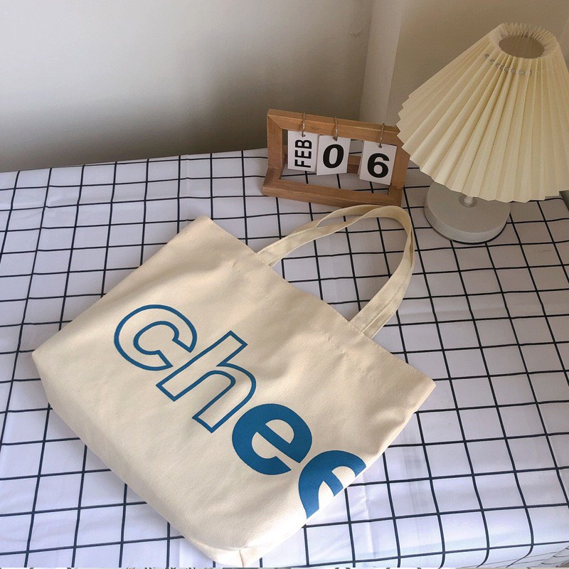 Túi tote vải canvas CHEE phong cách trẻ trung cá tính đựng vừa laptop 14inch có khoá kéo