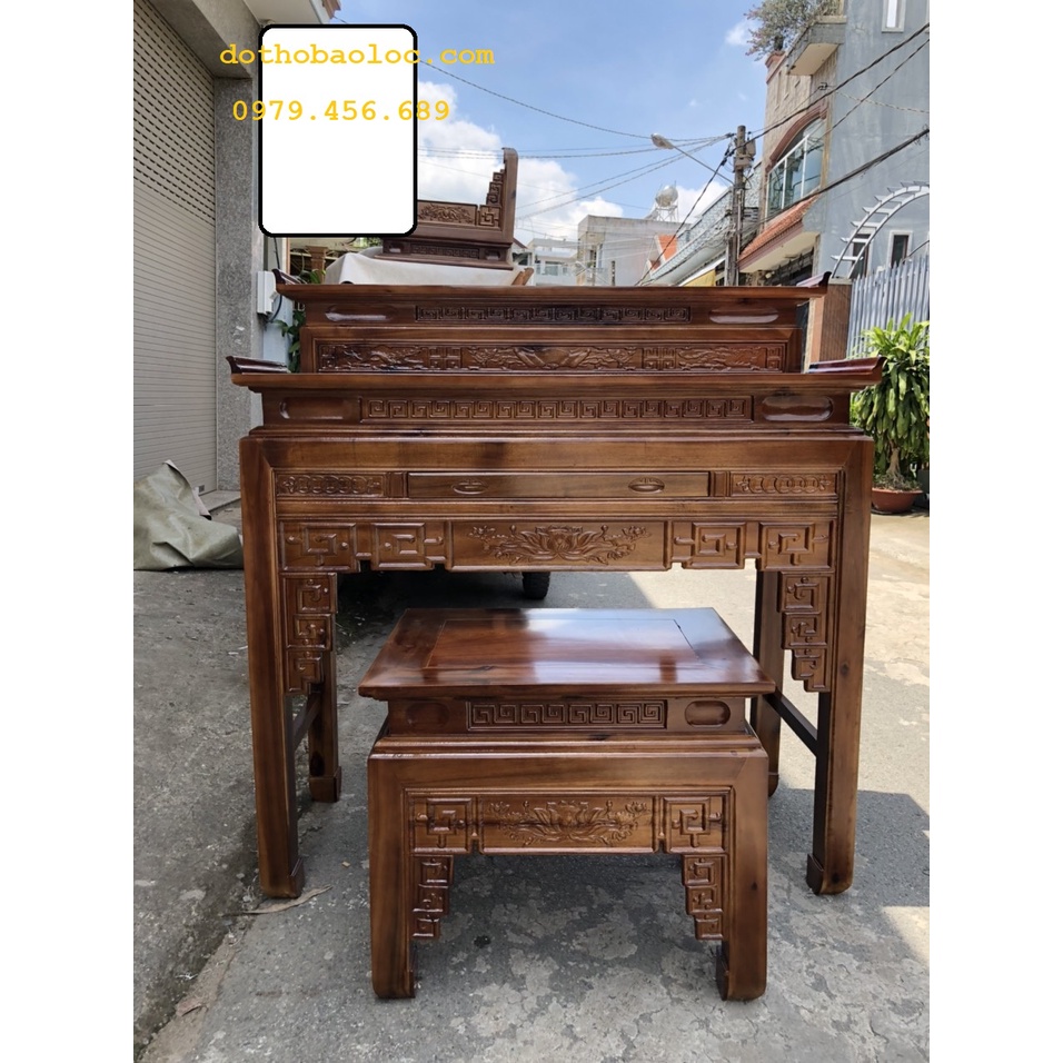 Bàn thờ gia tiên gỗ tràm bông vàng 2 tầng ,bàn mẹ bồng con 4 cỡ: 1m07