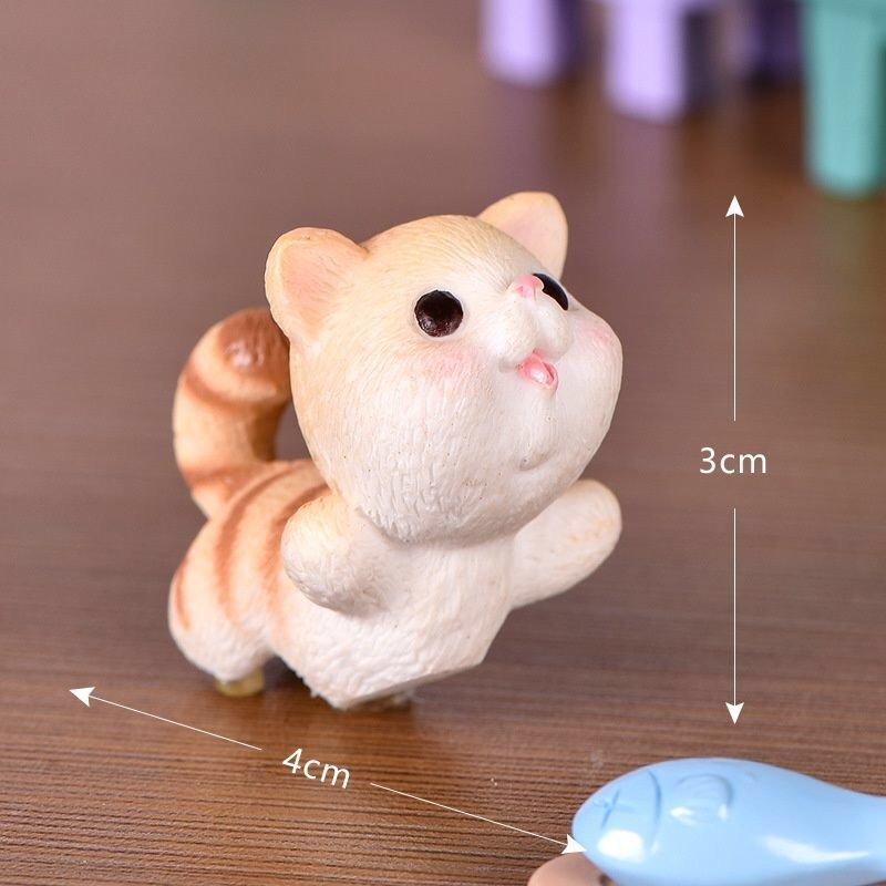 Mô hình mèo vàng xám mini mập mạp dễ thương, tượng mèo tiểu cảnh Ohstyle trang trí bàn học bàn làm việc, quà tặng
