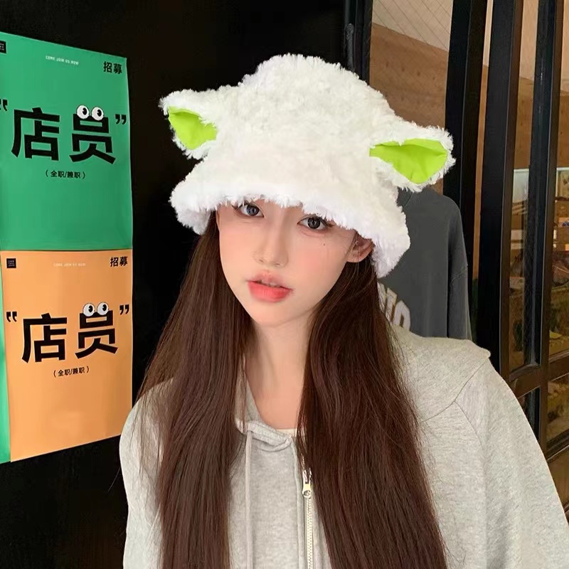 Mũ Bucket Tai Cừu Hoạt Hình Giữ Ấm Mùa Thu Đông Có Thể Điều Chỉnh Cho Nữ