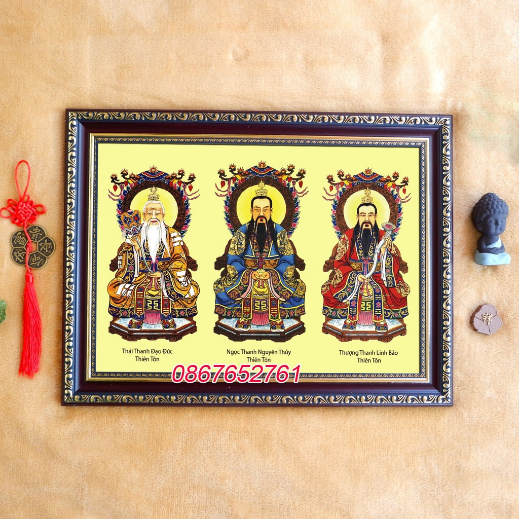 Tranh Tam Thanh Lão Tổ gồm khung 38x50cm y ảnh