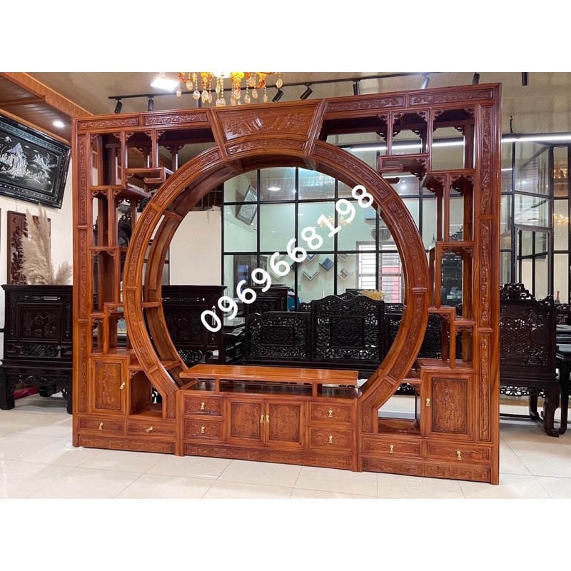 Kệ Cổng vách ngăn phòng khách vừa để tivi vừa trưng bày đồ