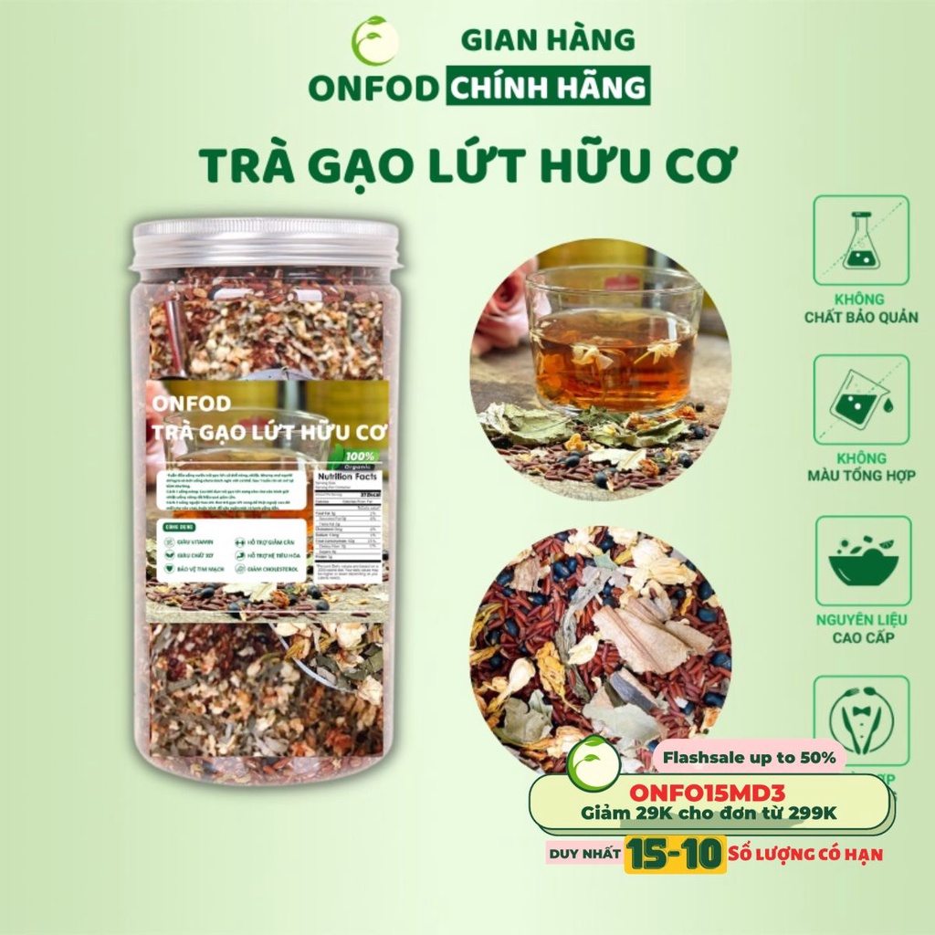 Trà gạo lứt đậu đen hoa nhài hữu cơ ONFOD ăn kiêng giảm cân, thanh nhiệt mát gan giải độc healthy ONFOD 600g